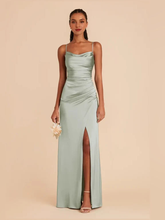 Mint Green maxi bridesmaid dress, alternate view showing the skirt and hem