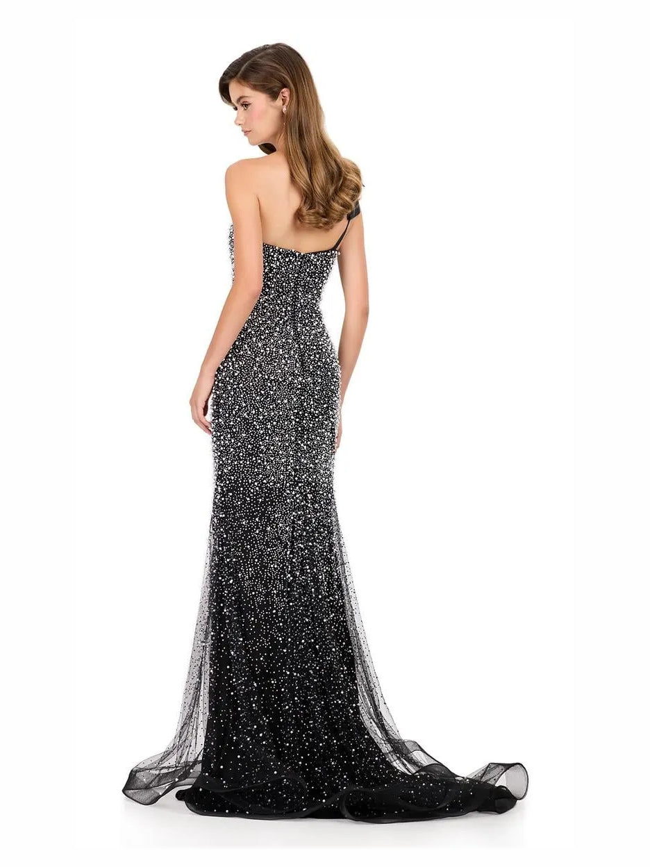 Lemon floor-length prom dress, alternate view showing the skirt and hem