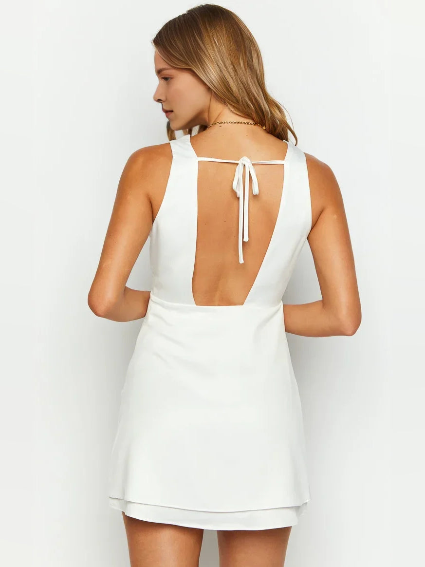 Sky Blue mini homecoming dress, alternate view showing the skirt and hem