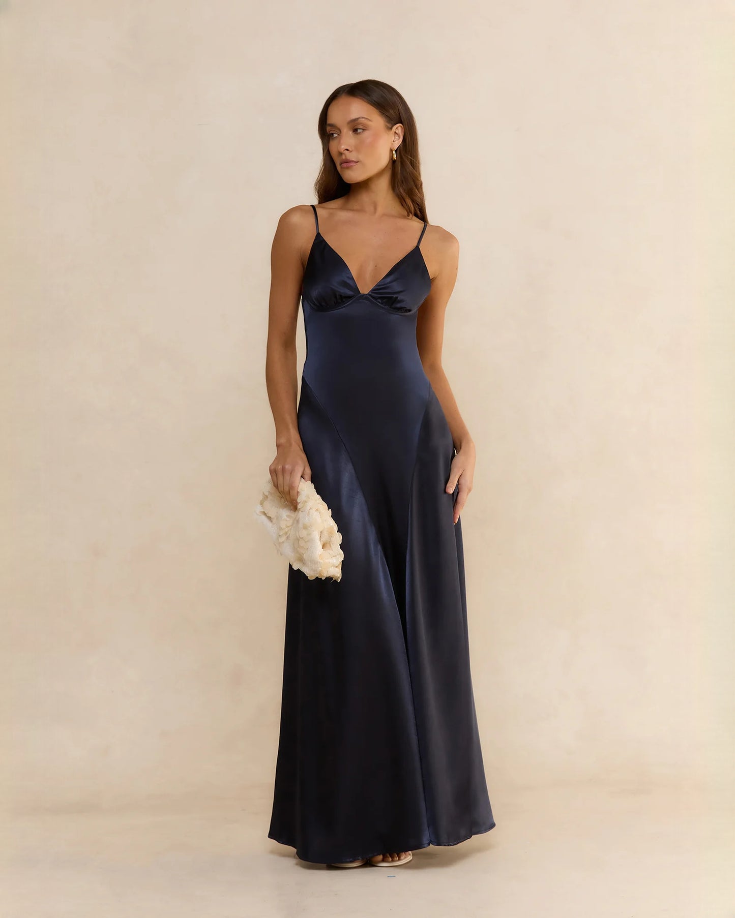 sleeveless satin a-line maxi bridesmaid dress - image 5
