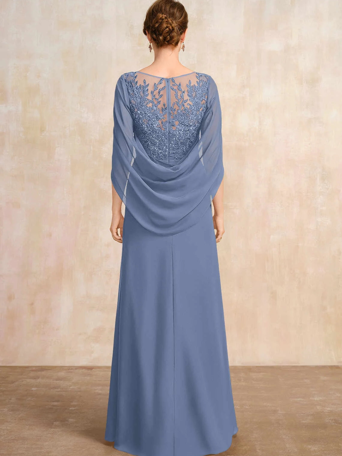 Dark Blue floor-length mother of the bride dress, alternate view showing the skirt and hem