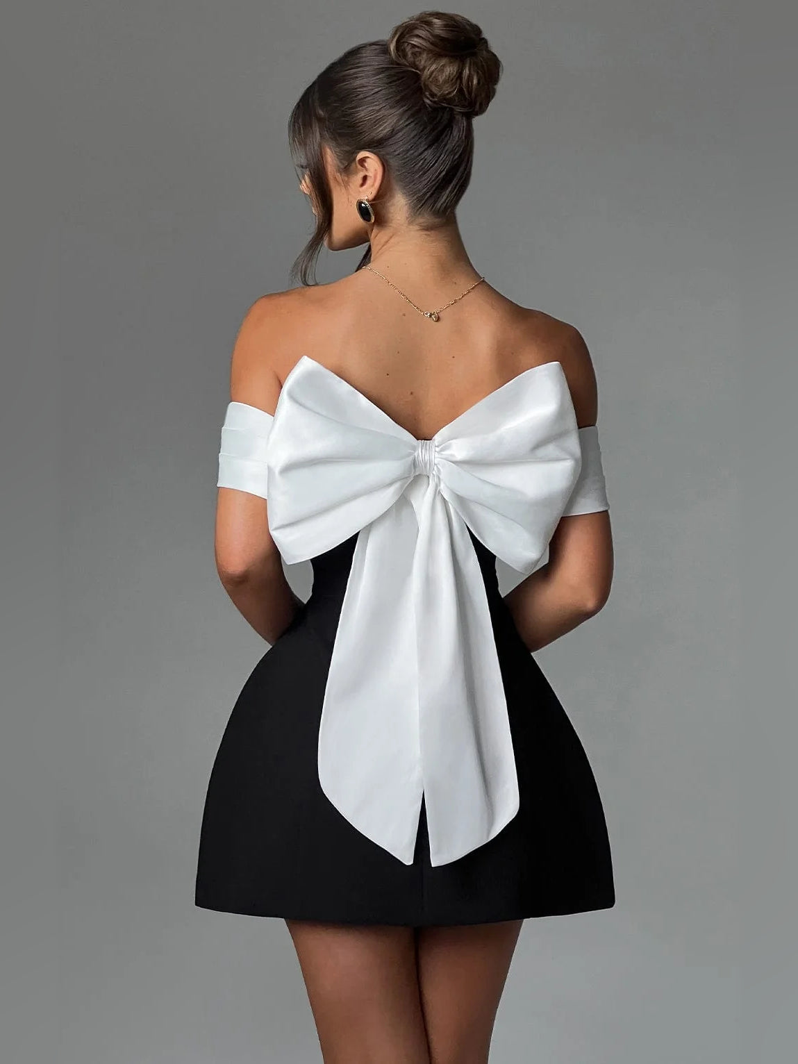 Black & White mini homecoming dress, alternate view showing the skirt and hem