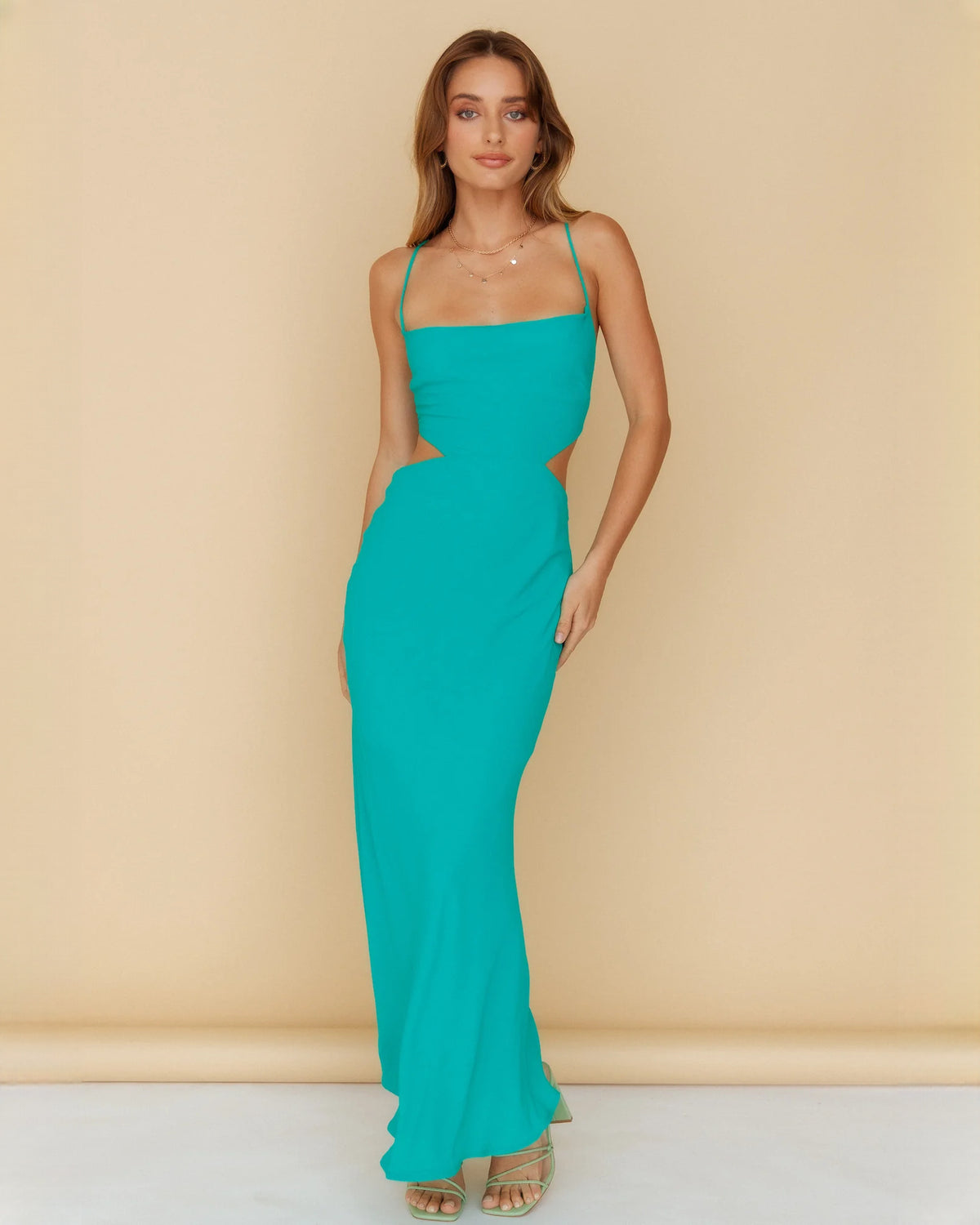 sleeveless structured satin a-line maxi bridesmaid dress - image 5