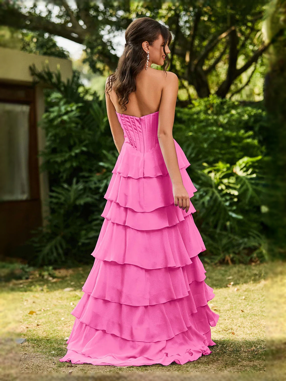 Lilac maxi prom dress, alternate view showing the skirt and hem