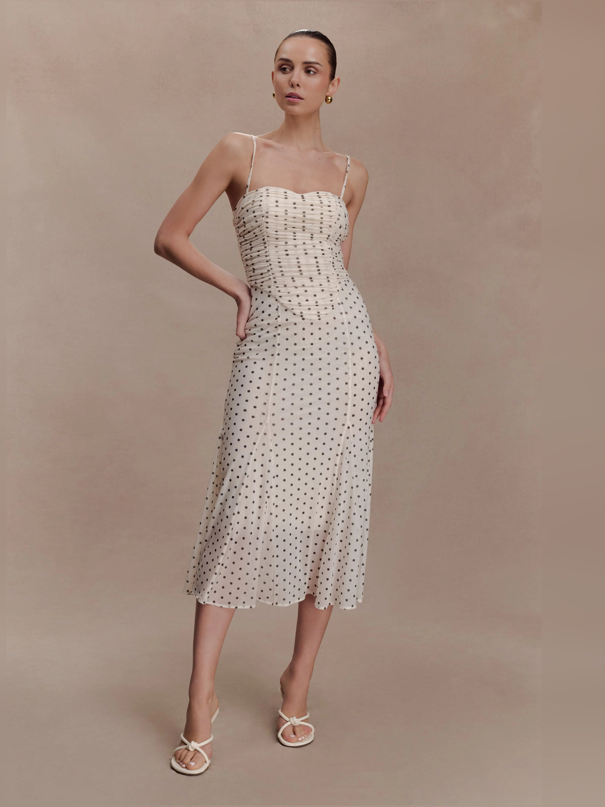Polka Dot midi formal dress with printed pattern, alternate view showing the skirt
