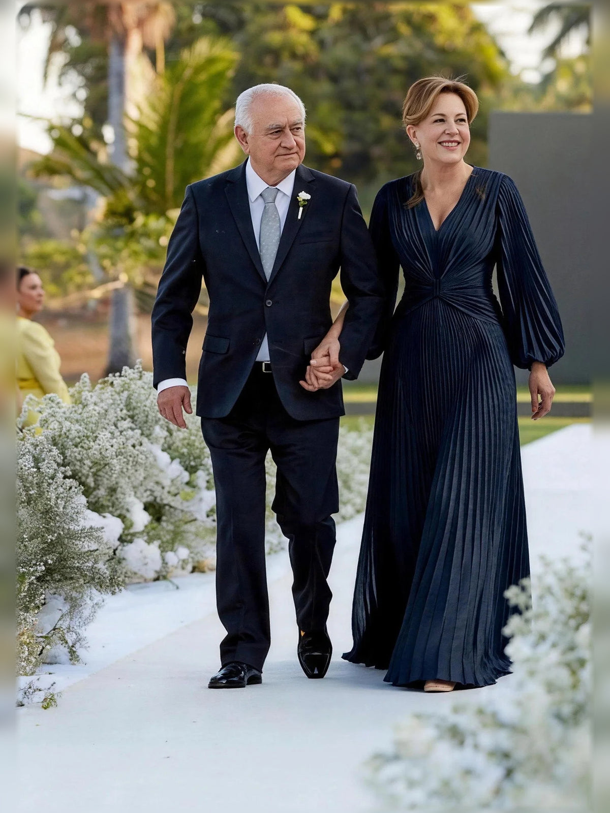 Dark Navy floor-length mother of the bride dress, alternate view showing the skirt and hem