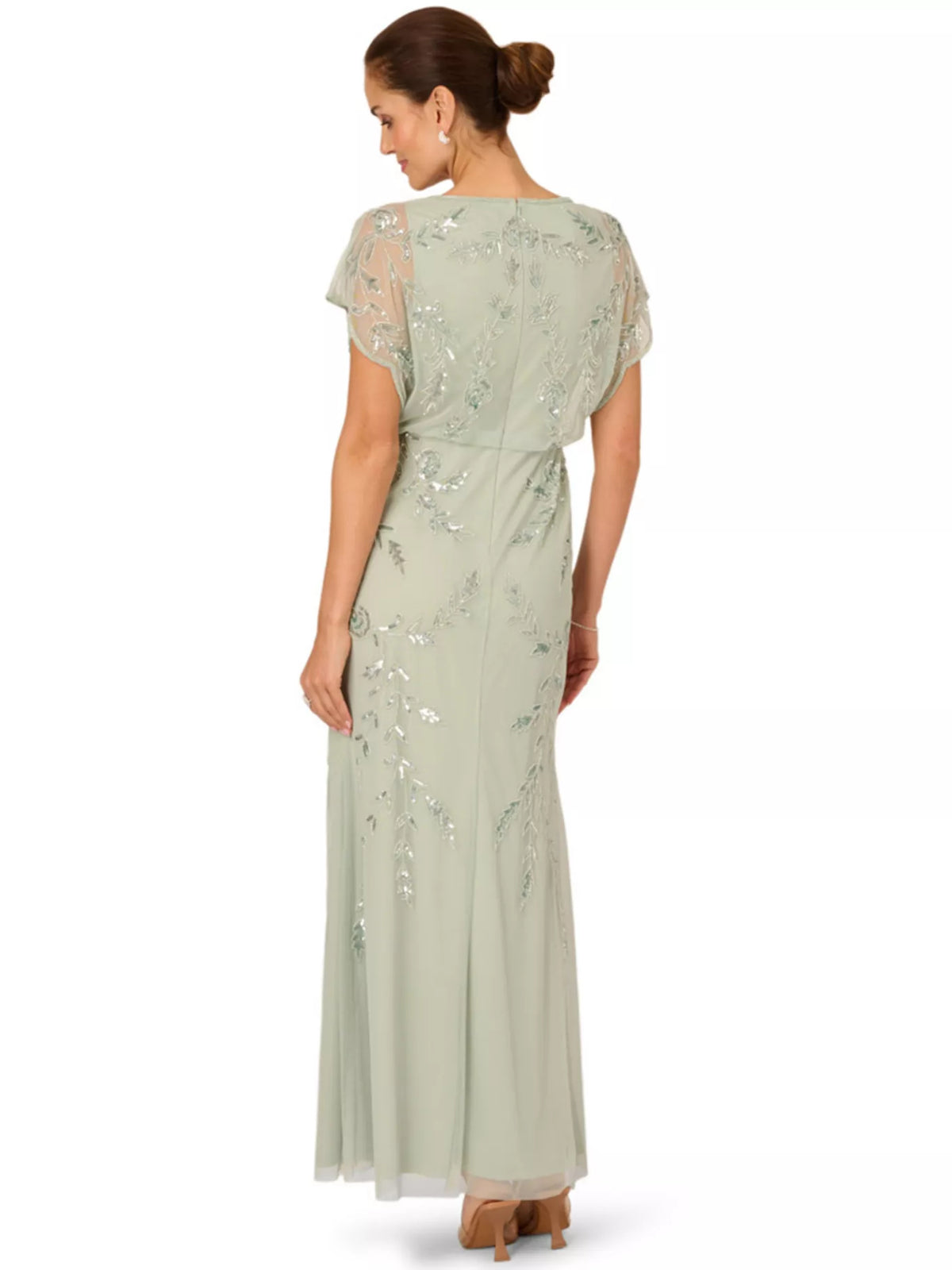 Dusty Blue maxi mother of the bride dress, alternate view showing the skirt and hem