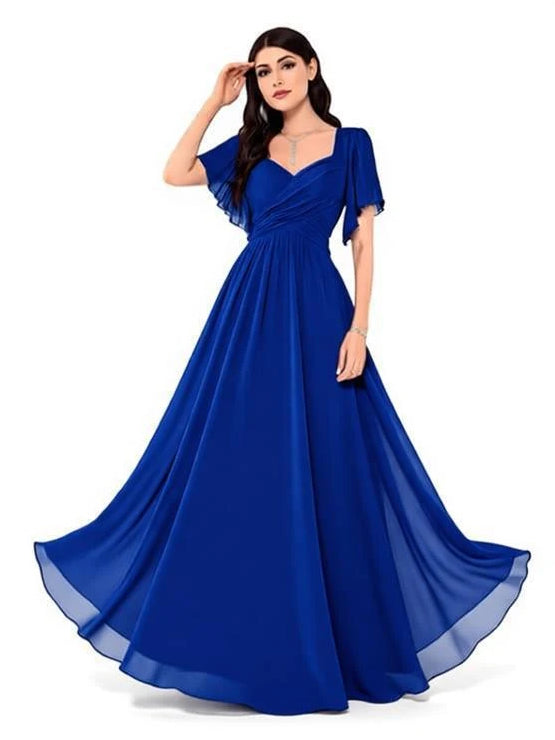 Royal Blue maxi bridesmaid dress, alternate view showing the skirt and hem