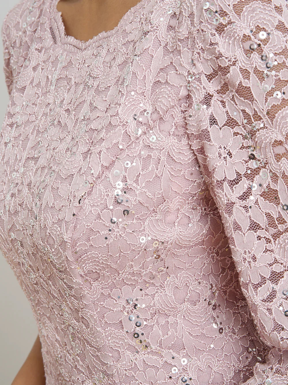 Dusty Pink midi mother of the bride dress, alternate view showing the skirt and hem