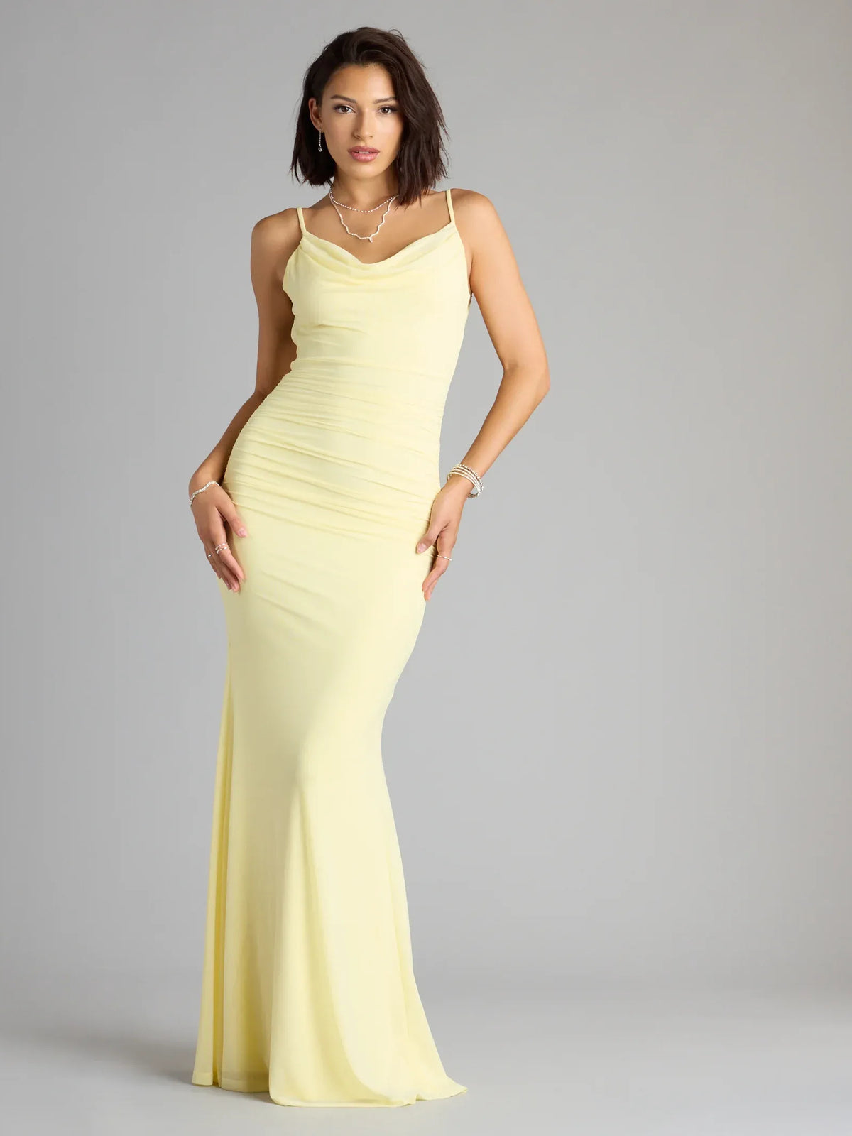 Mint Green mermaid floor-length formal dress with ruching, alternate view showing the skirt