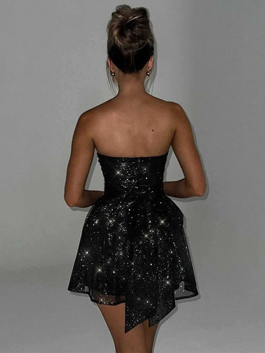 Champagne mini homecoming dress, alternate view showing the skirt and hem
