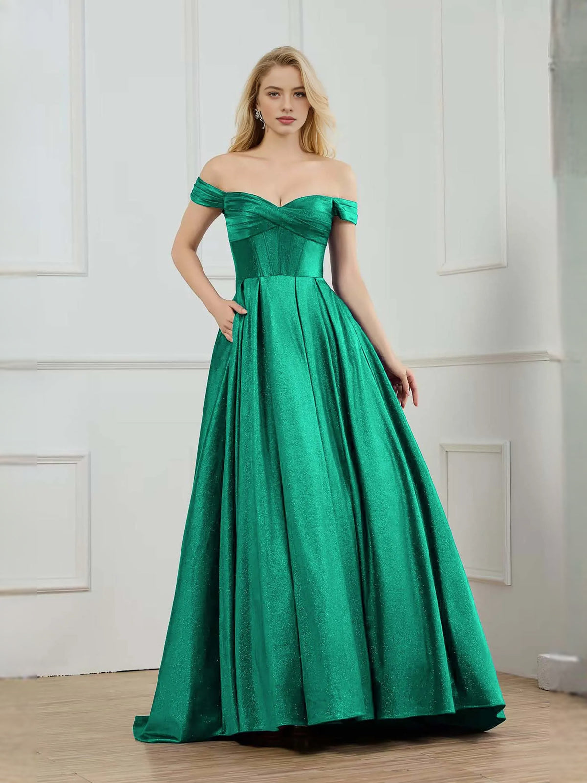 Emerald Green floor-length prom dress, alternate view showing the skirt and hem