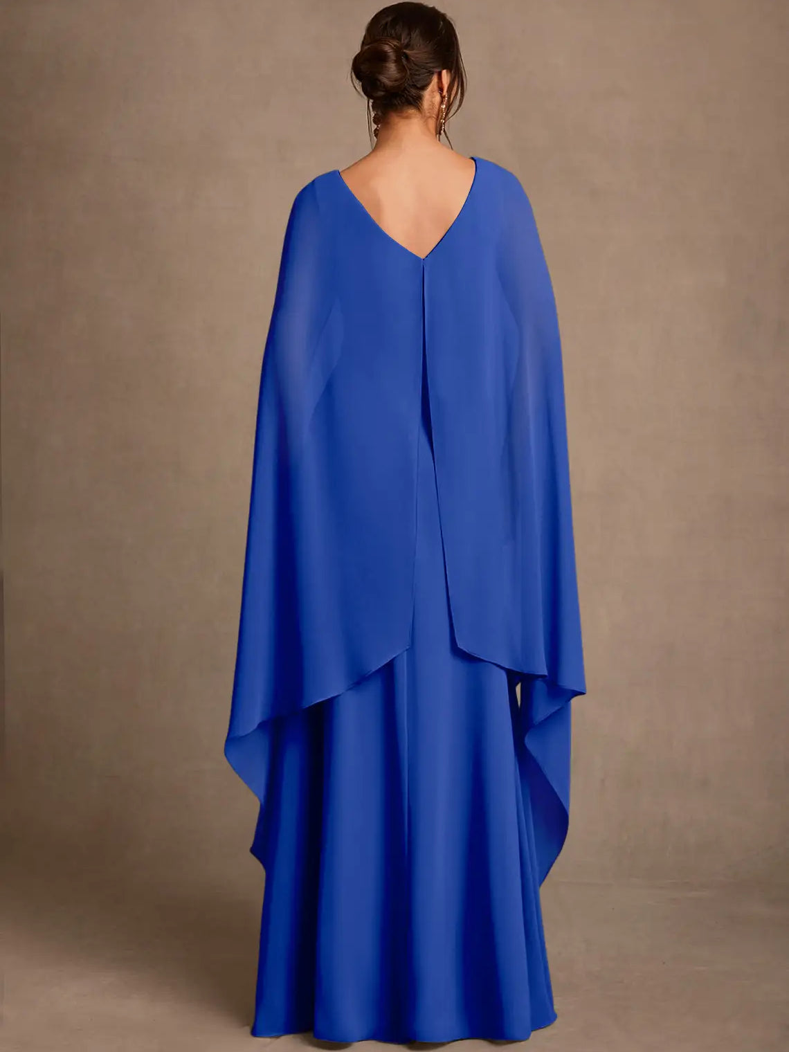 Champagne maxi mother of the bride dress, alternate view showing the skirt and hem