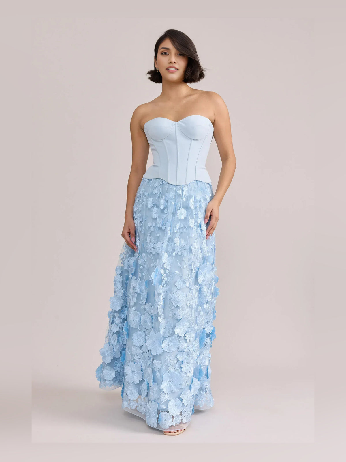 Light Pink floor-length prom dress, alternate view showing the skirt and hem