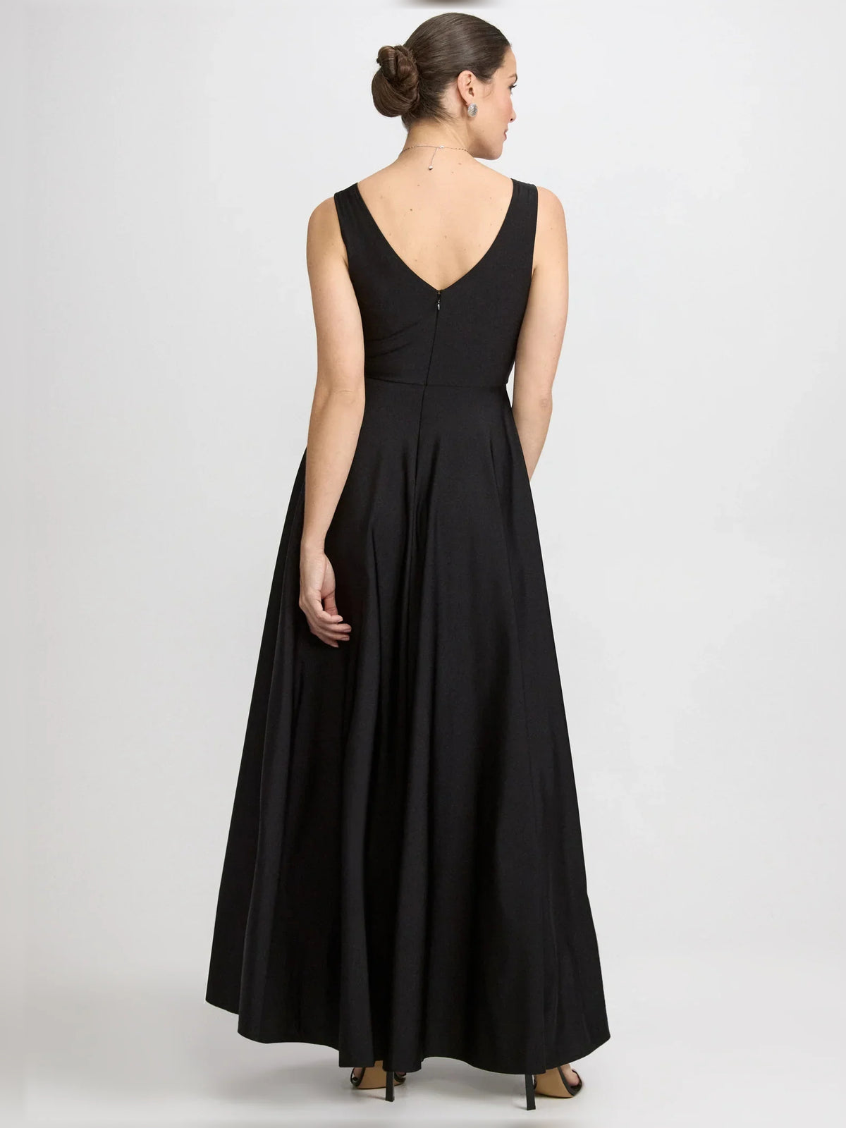 Red a-line floor-length formal dress with ruching, alternate view showing the skirt