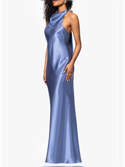 Blue mermaid floor-length formal dress with bow detail, alternate view showing the skirt
