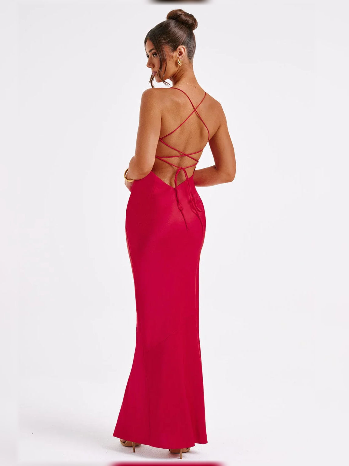 Ink Blue mermaid floor-length formal dress with skirt slit, alternate view showing the skirt