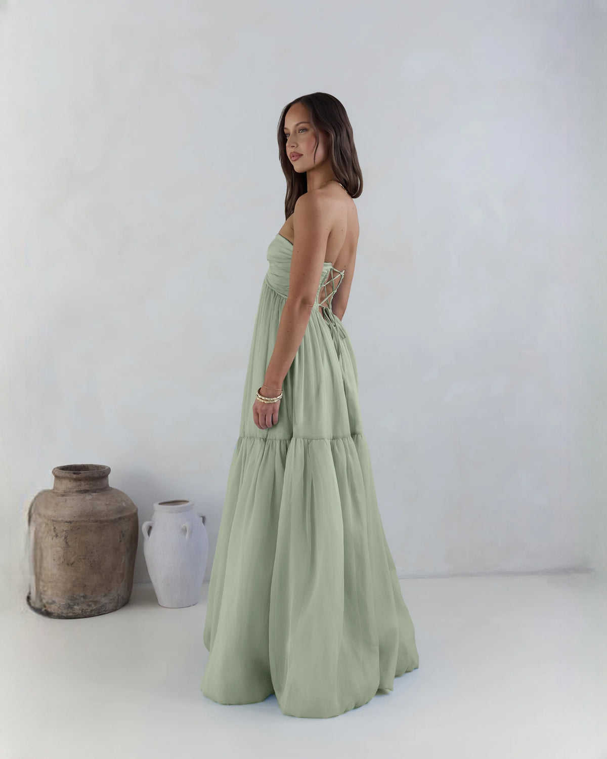 strapless chiffon a-line maxi bridesmaid dress - image 5