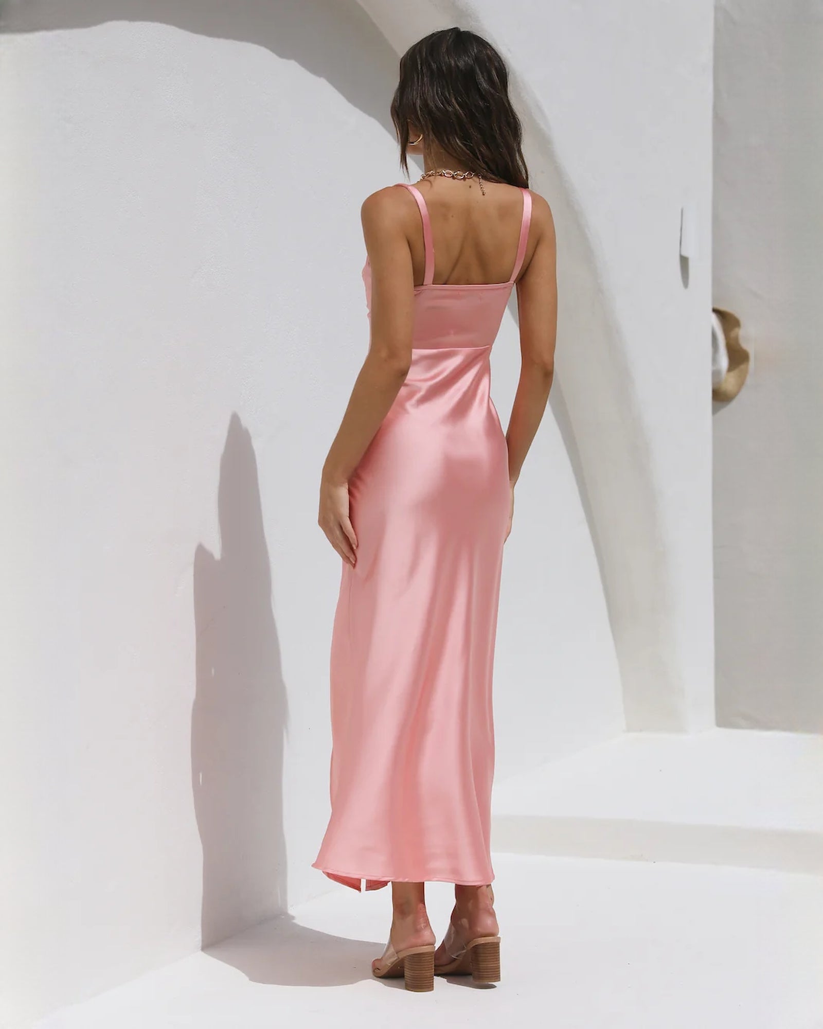 sleeveless satin a-line maxi bridesmaid dress - image 5