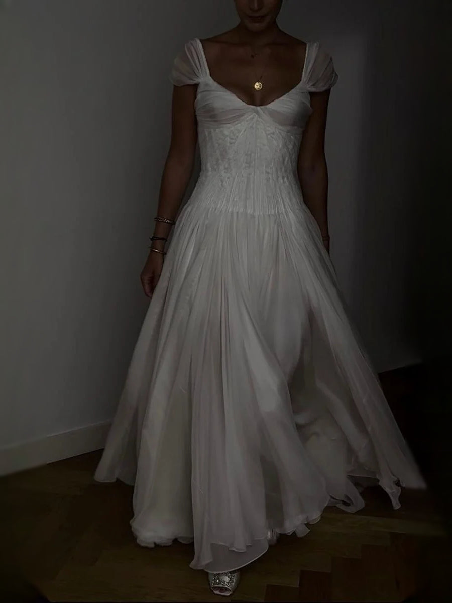 Ivory short wedding dress, alternate view showing the skirt and hem