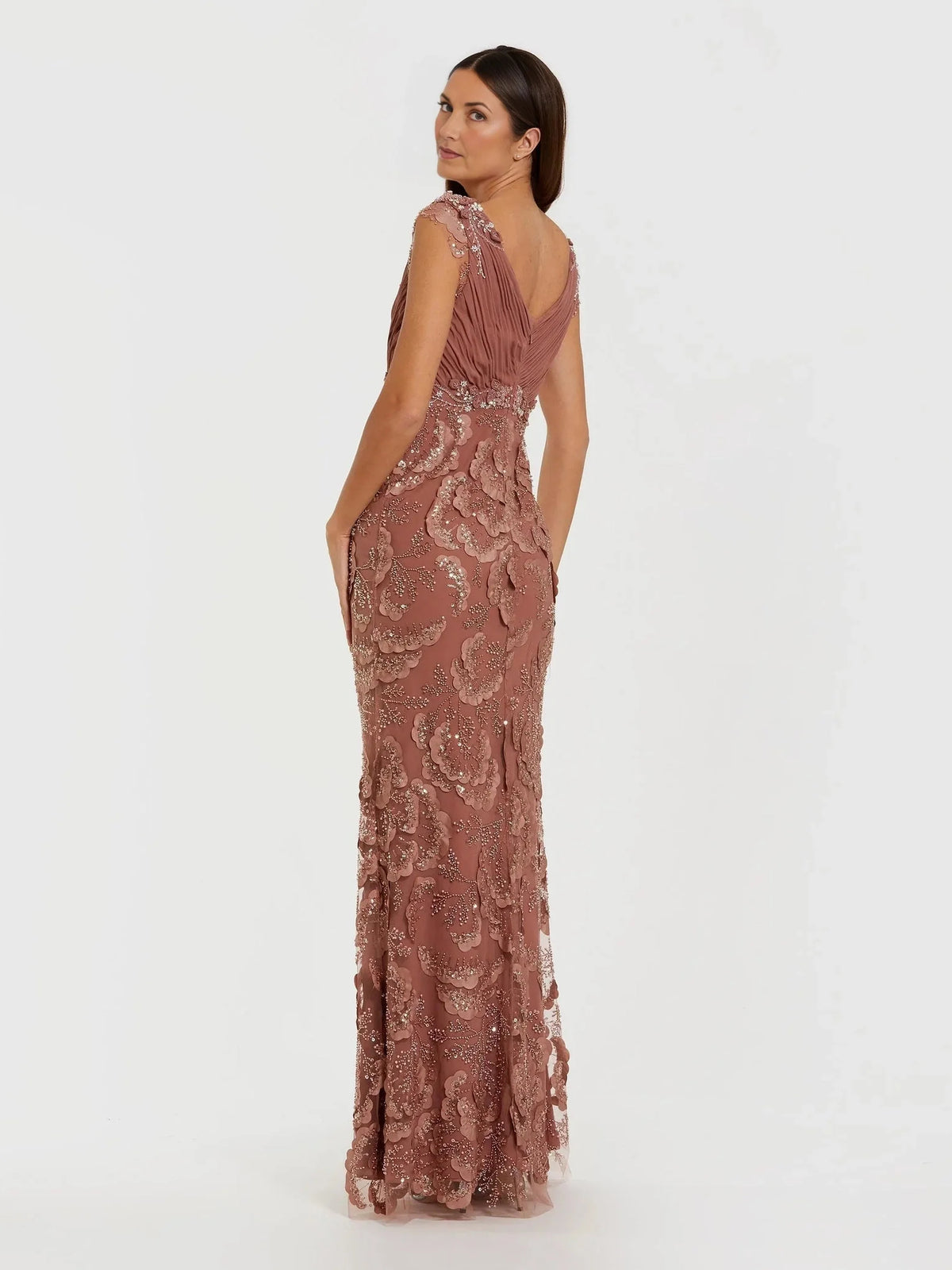 Dark Blue floor-length mother of the bride dress, alternate view showing the skirt and hem