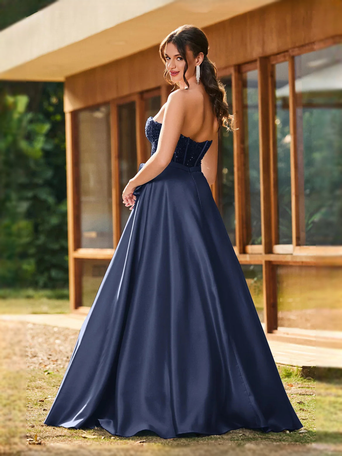 Light Blue floor-length prom dress, alternate view showing the skirt and hem