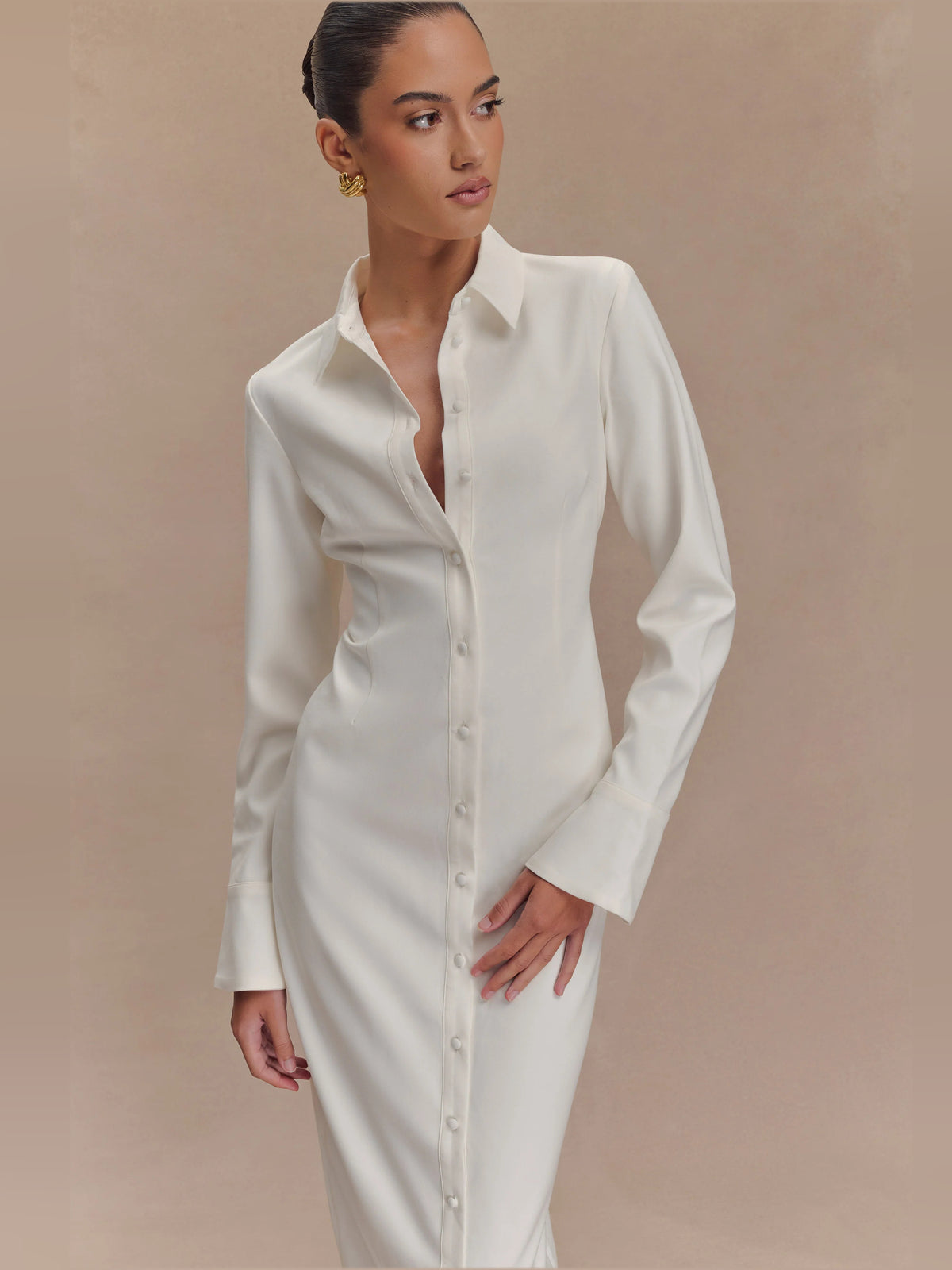 White midi formal dress, alternate view showing the skirt