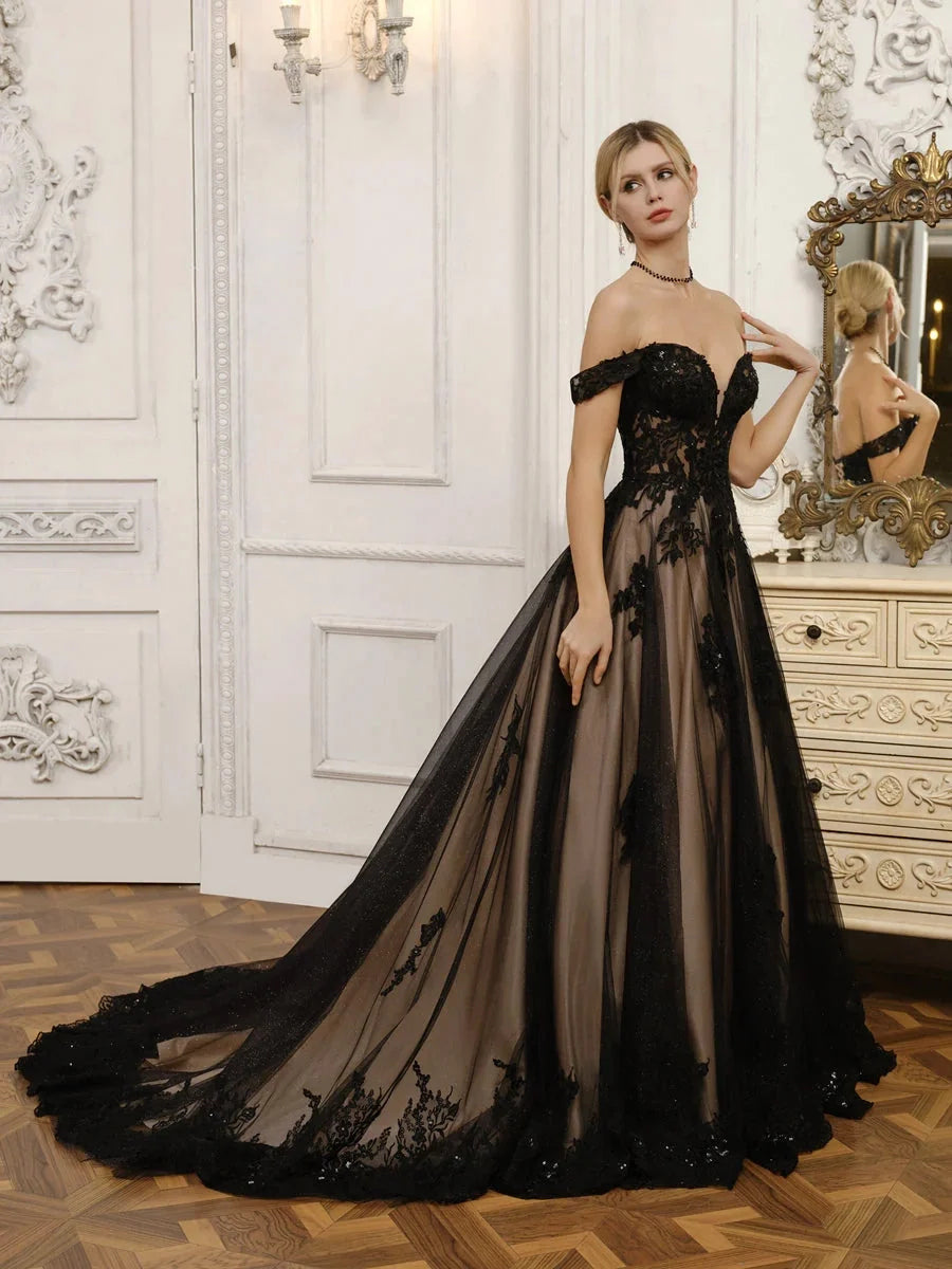 Black floor-length prom dress, alternate view showing the skirt and hem