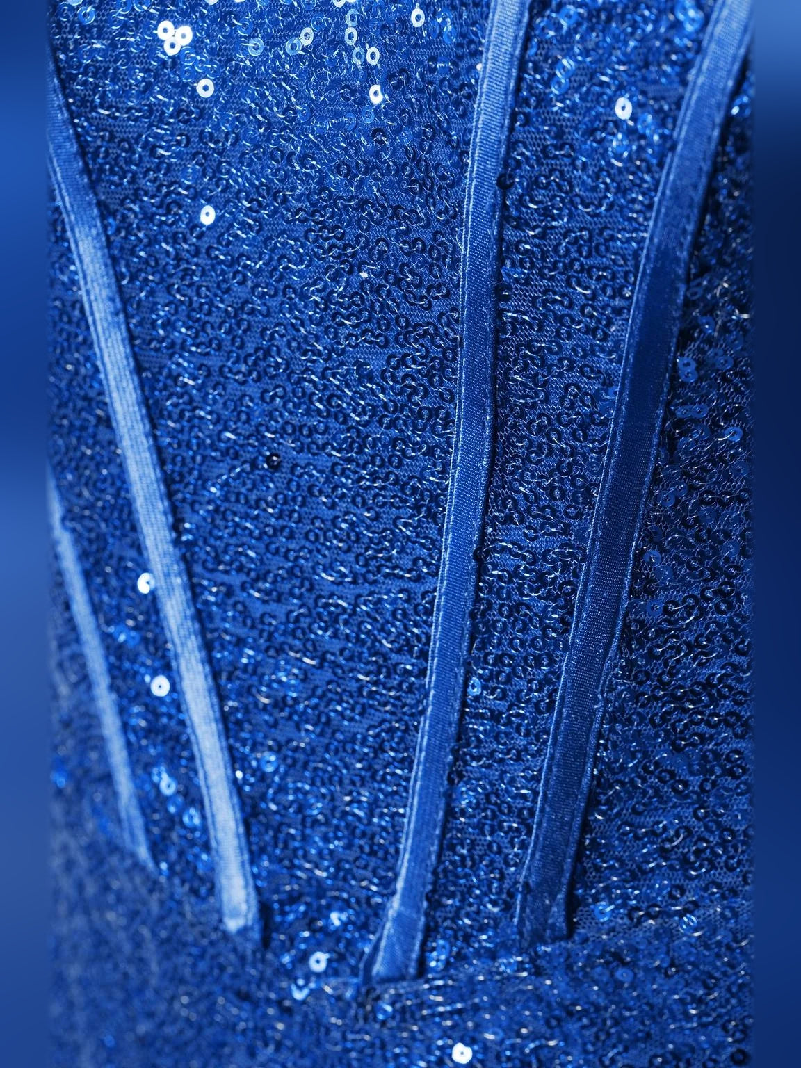 Royal Blue mini homecoming dress, alternate view showing the skirt and hem