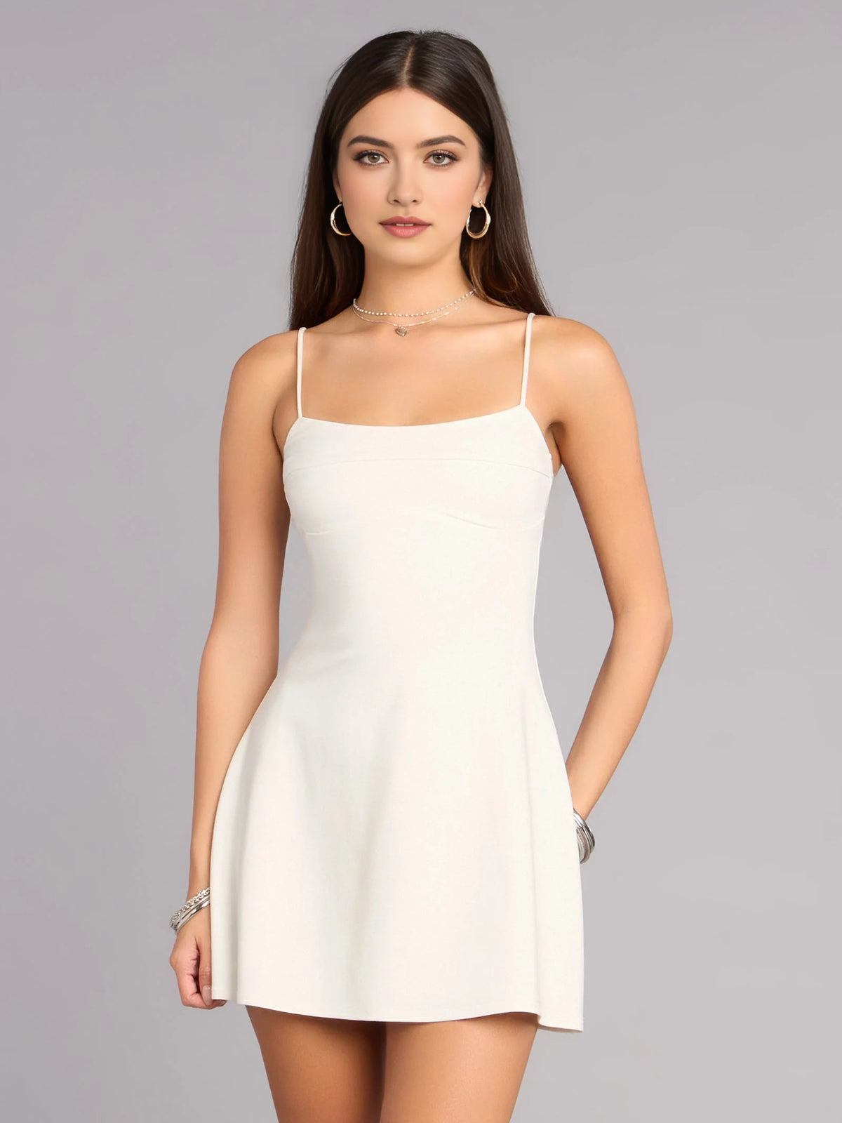 Canary mini homecoming dress, alternate view showing the skirt and hem