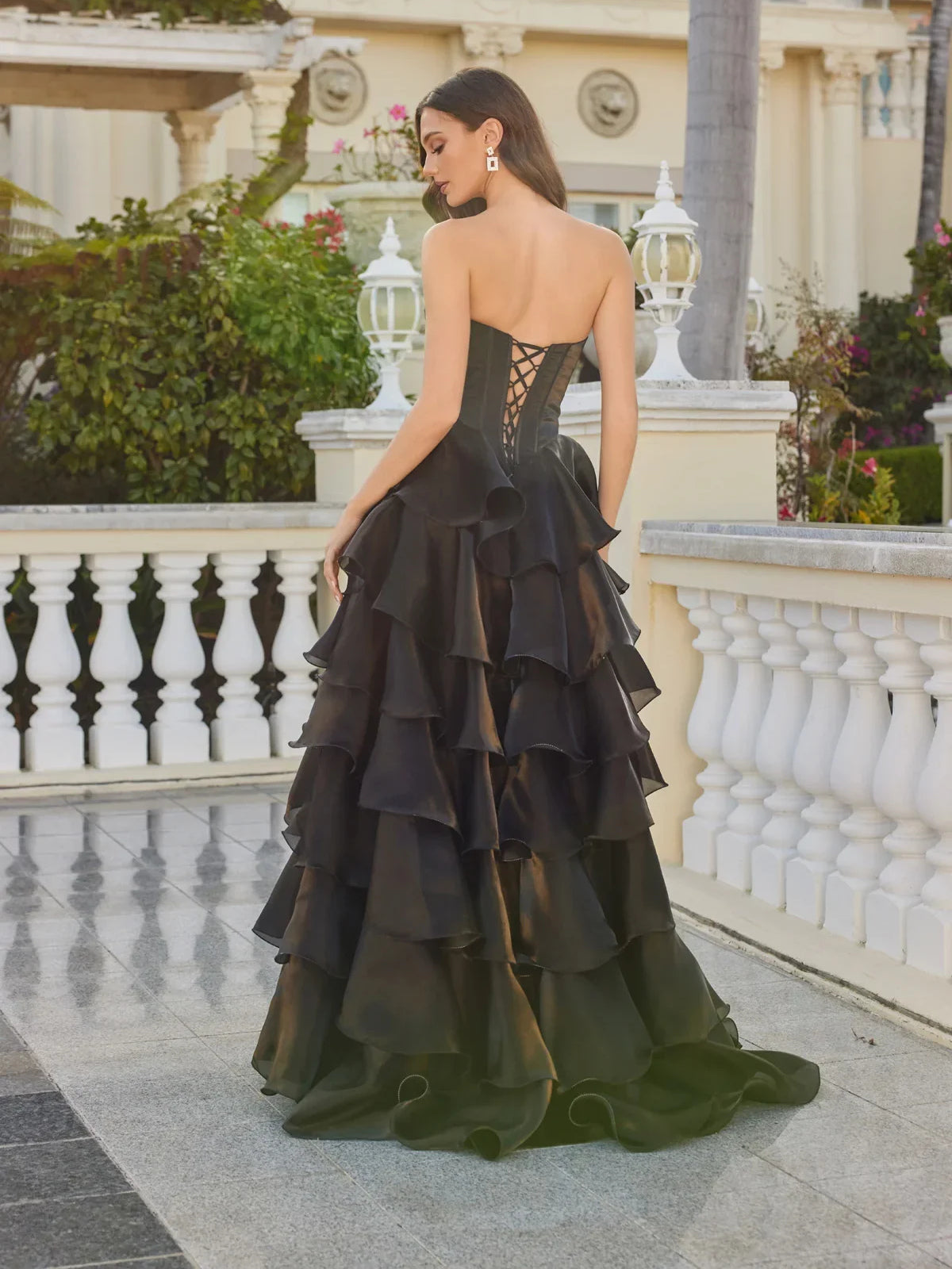 Lilac floor-length prom dress, alternate view showing the skirt and hem