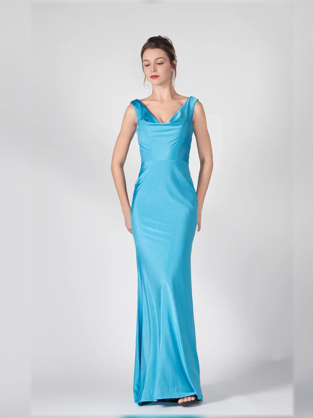 Caribbean mermaid floor-length formal dress with V-neckline, alternate view showing the skirt