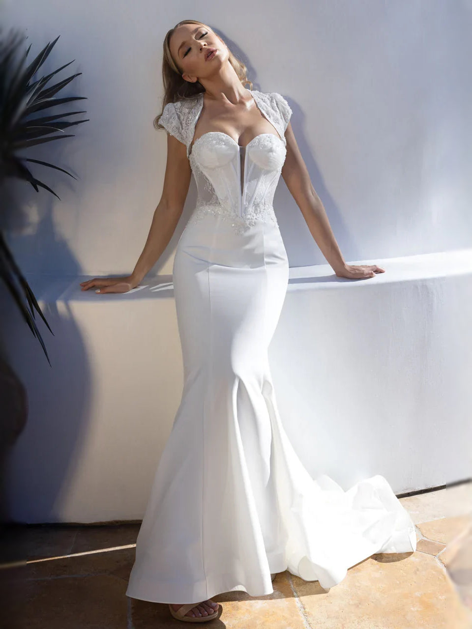 White floor-length wedding dress, alternate view showing the skirt and hem