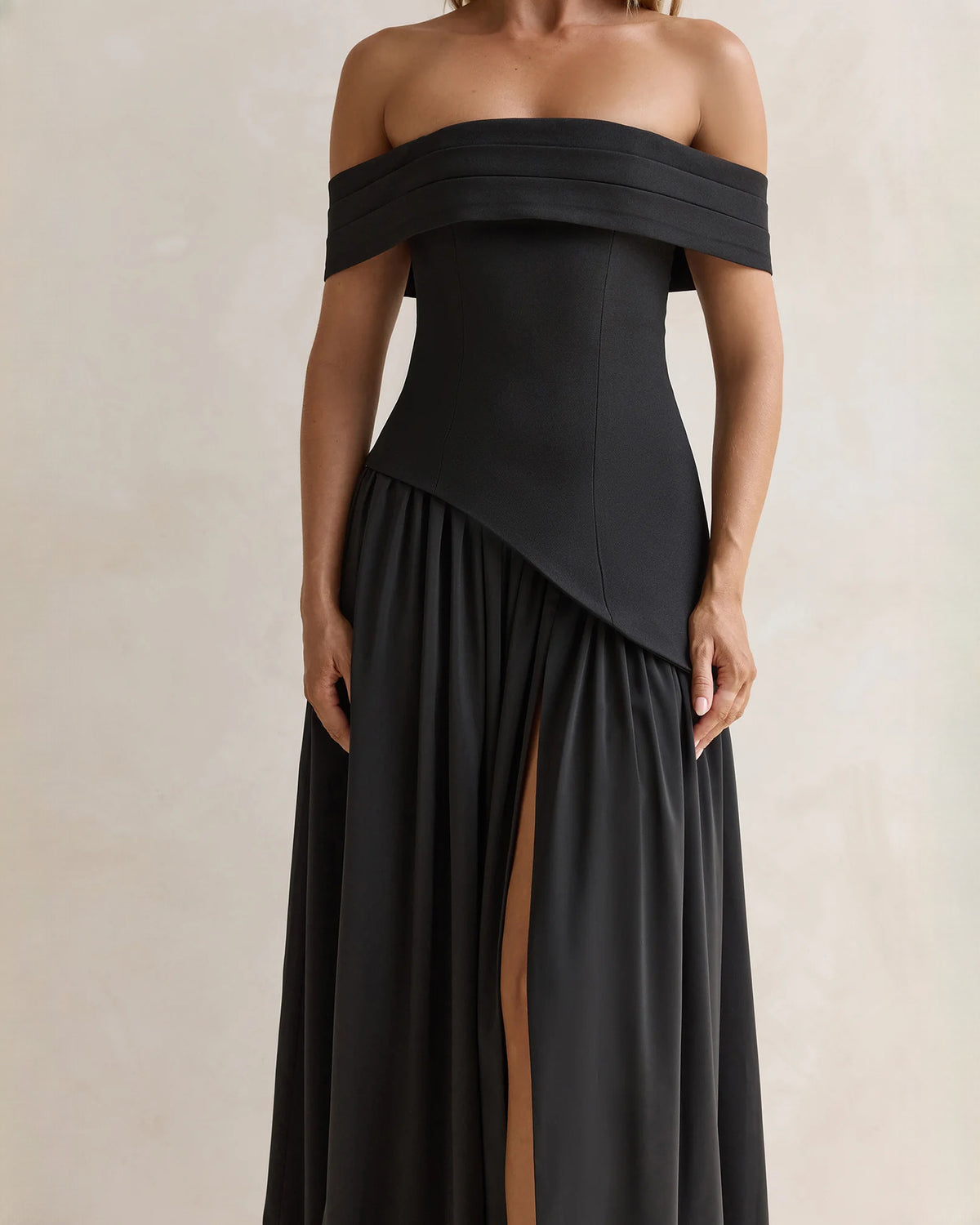 off-shoulder satin a-line maxi bridesmaid dress - image 5