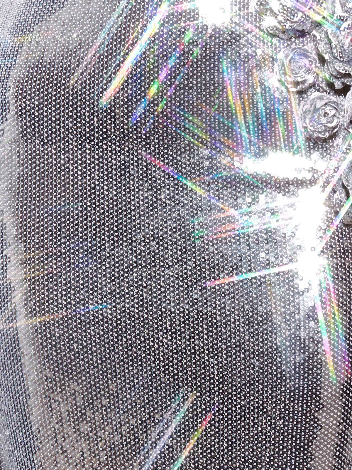 Silver midi formal dress with sequins, alternate view showing the skirt