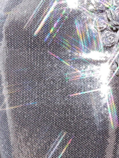 Silver midi formal dress with sequins, alternate view showing the skirt