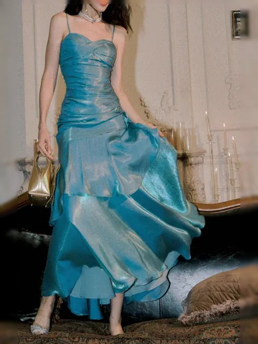 Caribbean maxi prom dress, alternate view showing the skirt and hem