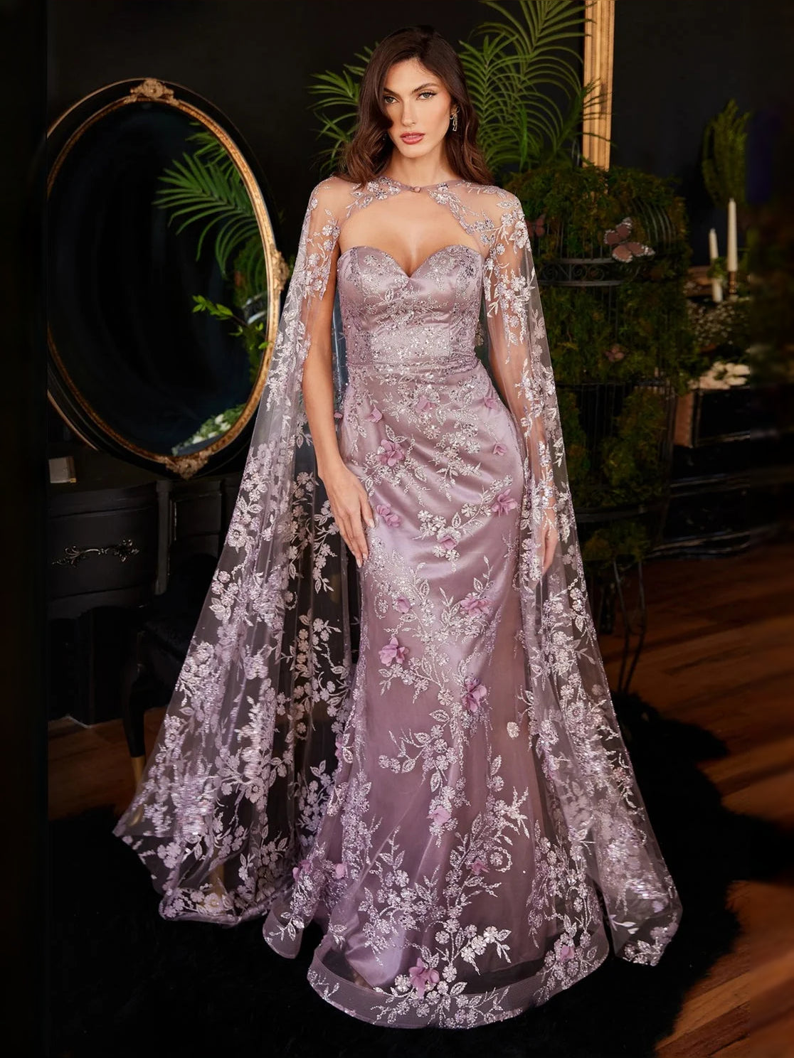 Vintage Mauve floor-length prom dress, alternate view showing the skirt and hem