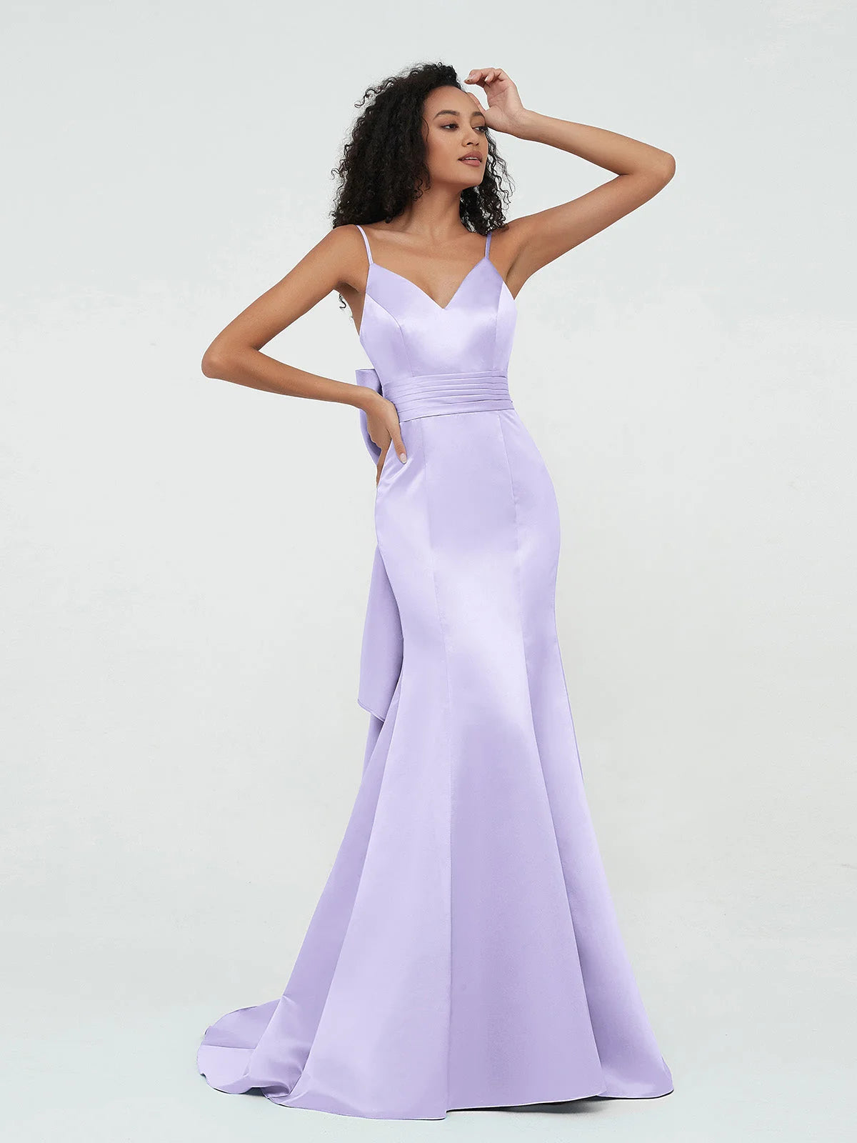 Lilac maxi prom dress, alternate view showing the skirt and hem