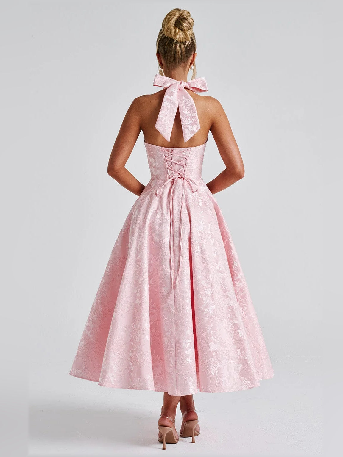 Blush midi formal dress, alternate view showing the skirt
