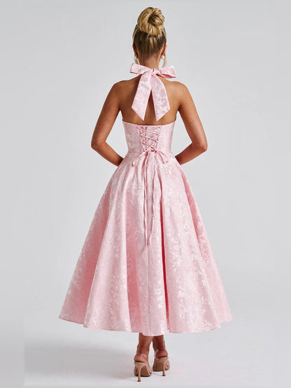 Blush midi formal dress, alternate view showing the skirt