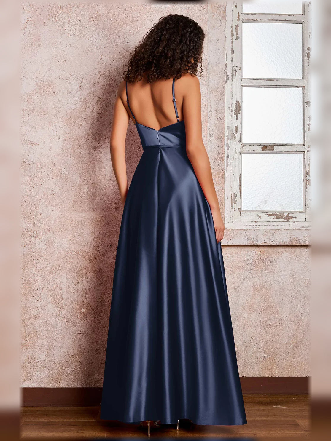 Watermelon a-line floor-length formal dress with ruching, alternate view showing the skirt