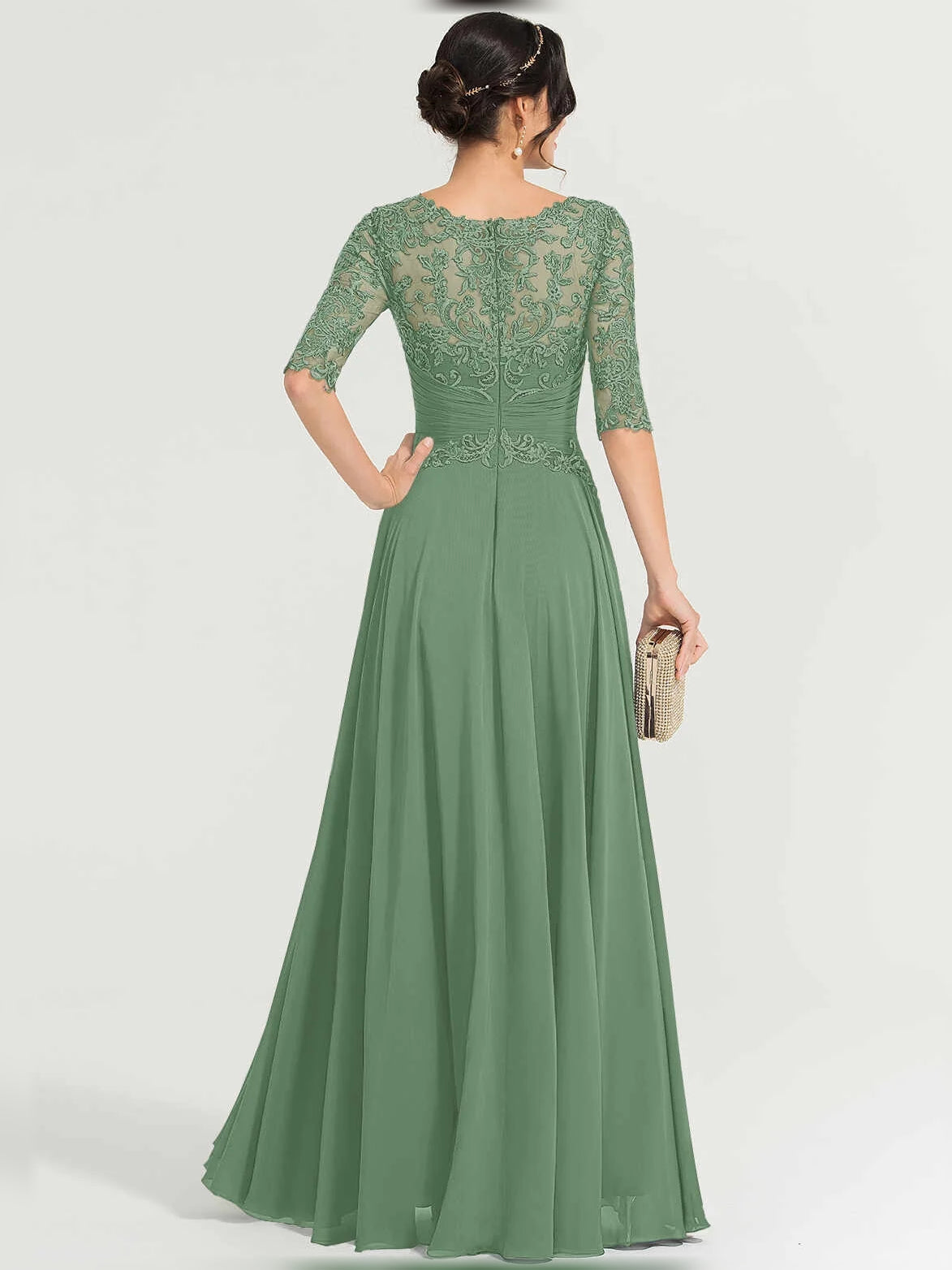 Dark Navy maxi mother of the bride dress, alternate view showing the skirt and hem