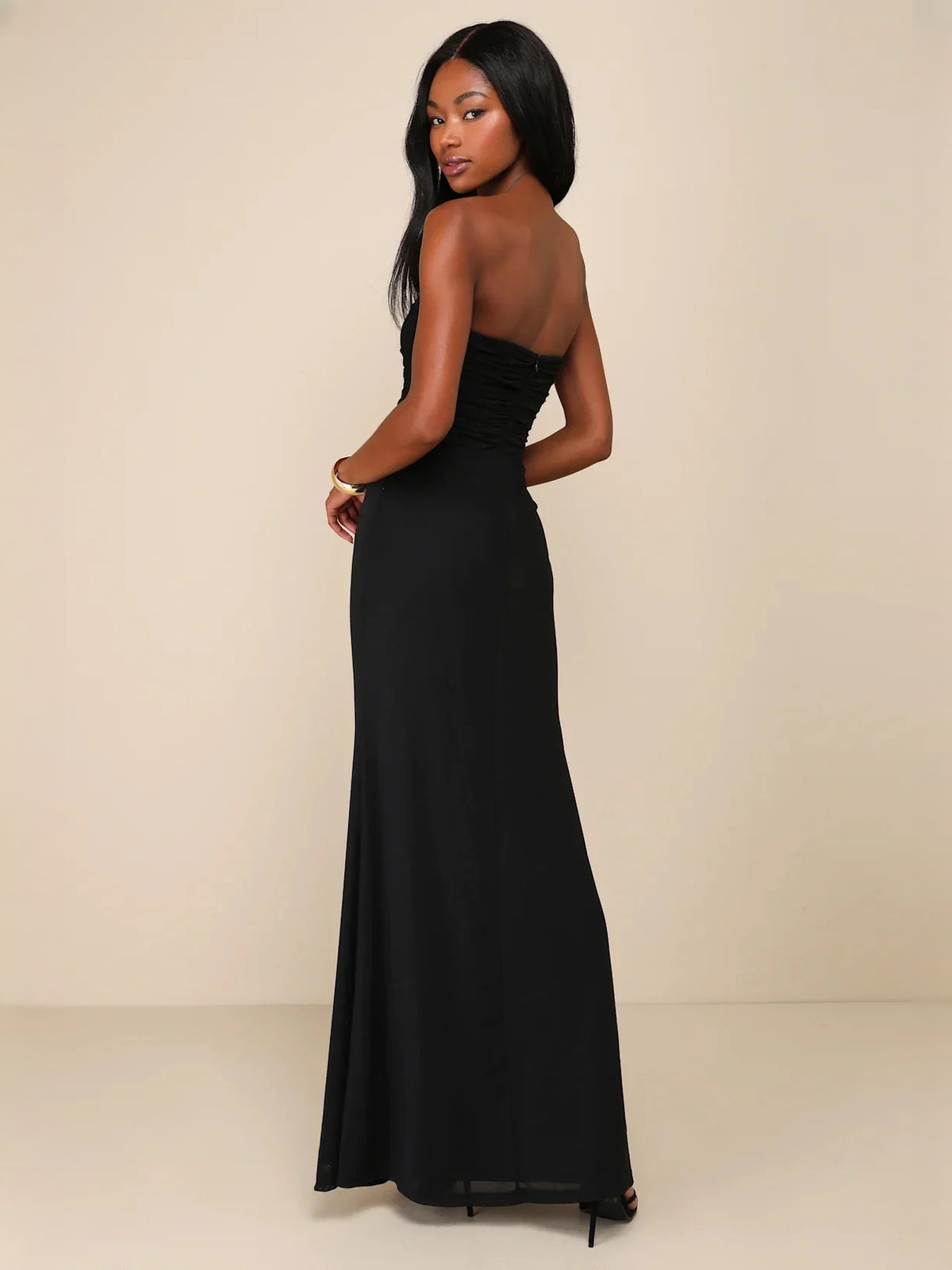 Burgundy maxi bridesmaid dress, alternate view showing the skirt and hem