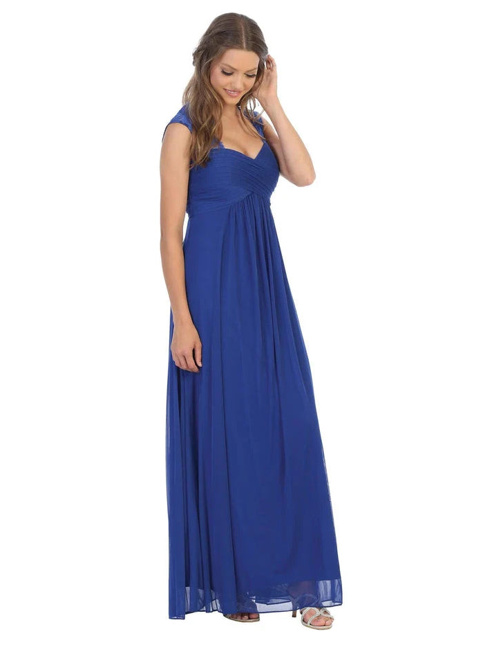 Royal Blue maxi bridesmaid dress, alternate view showing the skirt and hem