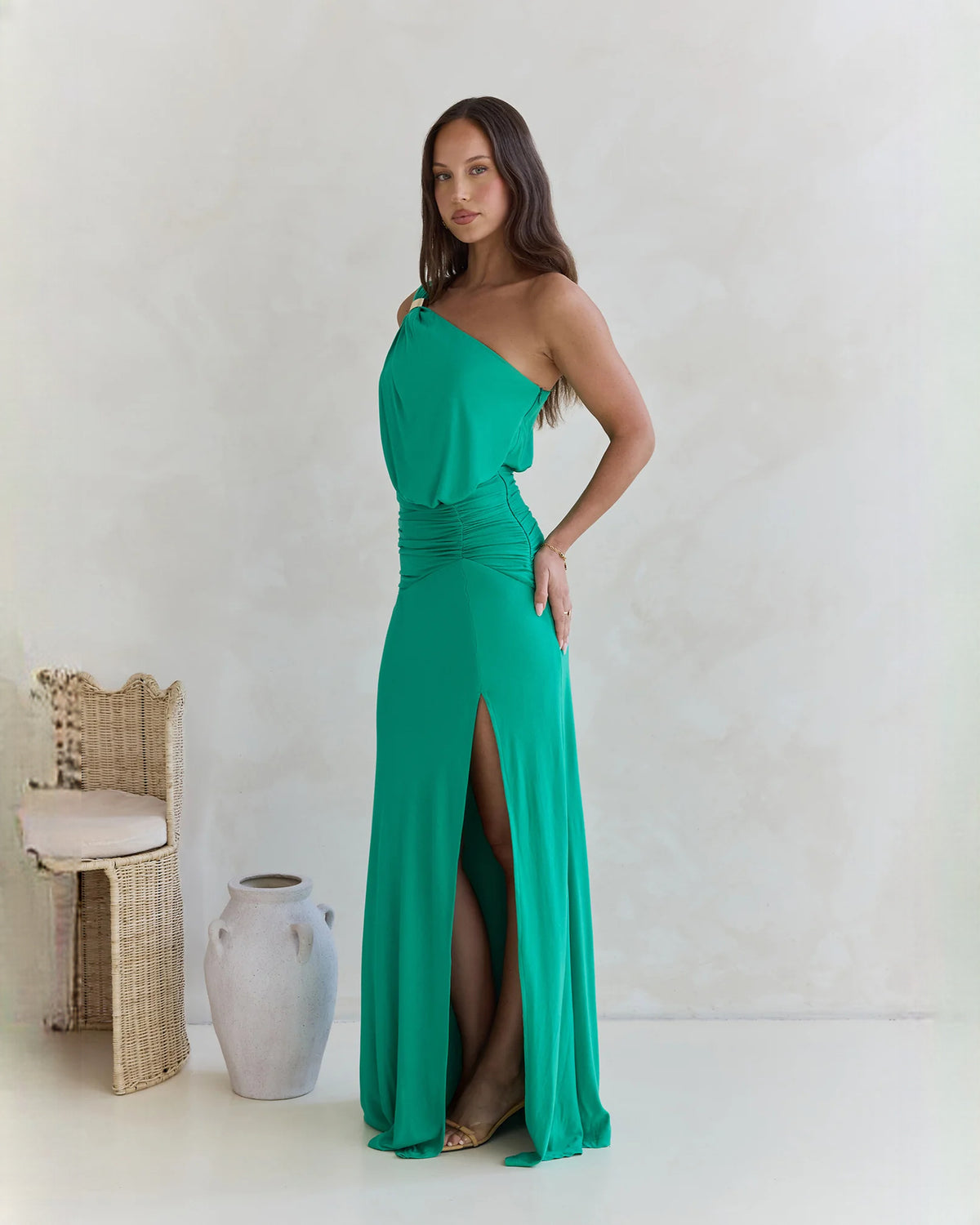 one-shoulder satin a-line maxi bridesmaid dress - image 5