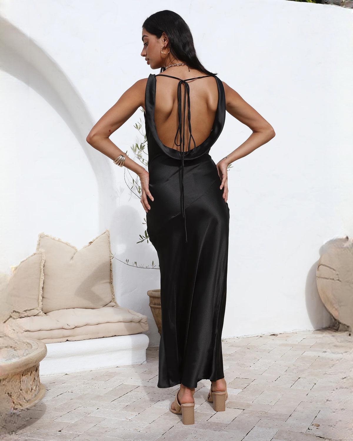 sleeveless satin a-line maxi bridesmaid dress - image 5
