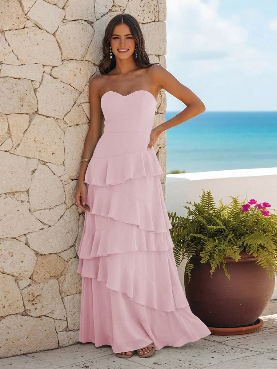 Hot Pink maxi bridesmaid dress, alternate view showing the skirt and hem