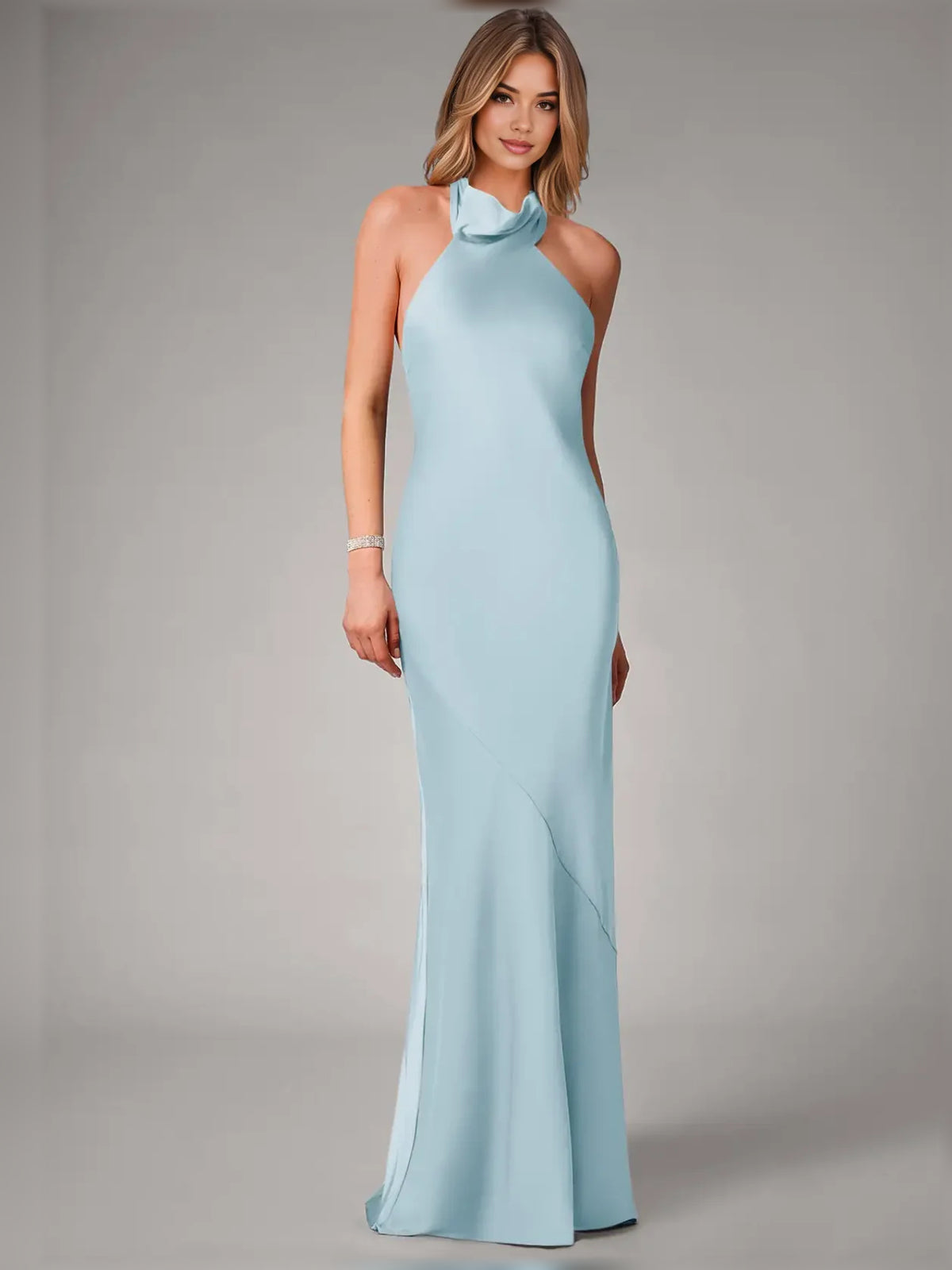 Sky Blue floor-length bridesmaid dress, alternate view showing the skirt and hem
