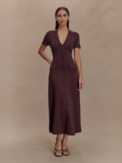 Chocolate midi formal dress, alternate view showing the skirt